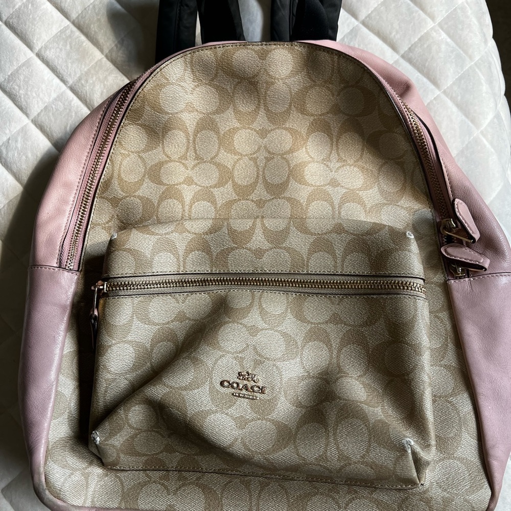 Coach Signature Pink and Tan Backpack
